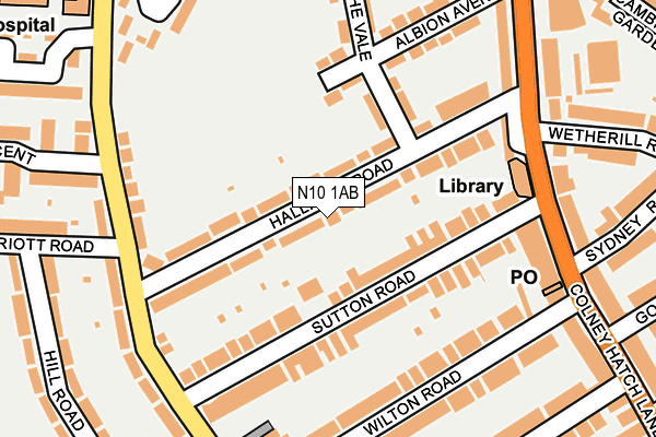 N10 1AB map - OS OpenMap – Local (Ordnance Survey)