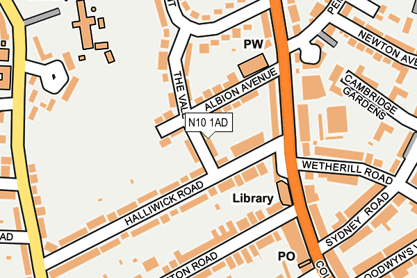 N10 1AD map - OS OpenMap – Local (Ordnance Survey)