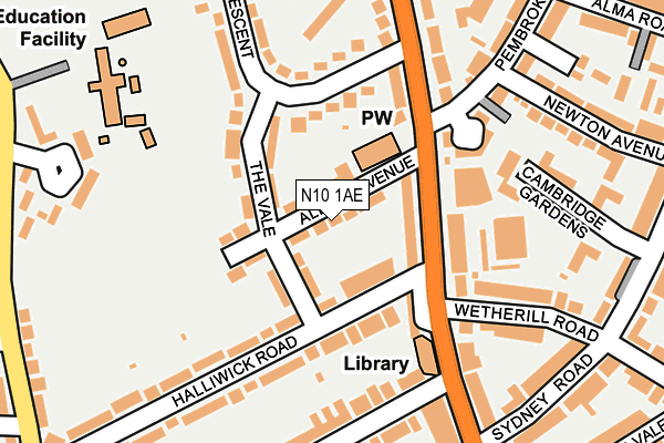 N10 1AE map - OS OpenMap – Local (Ordnance Survey)