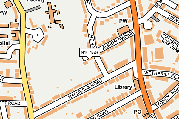N10 1AG map - OS OpenMap – Local (Ordnance Survey)