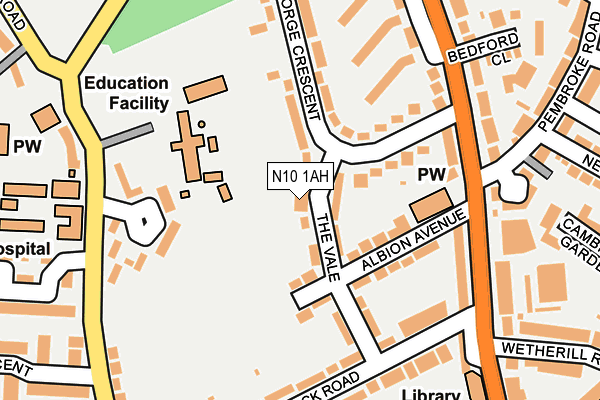 N10 1AH map - OS OpenMap – Local (Ordnance Survey)