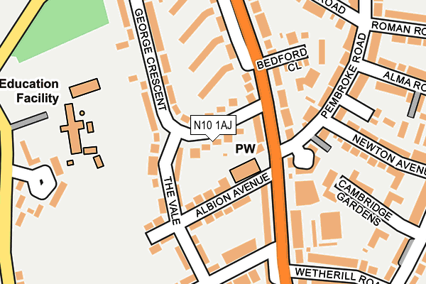 N10 1AJ map - OS OpenMap – Local (Ordnance Survey)