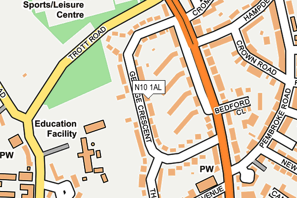 N10 1AL map - OS OpenMap – Local (Ordnance Survey)