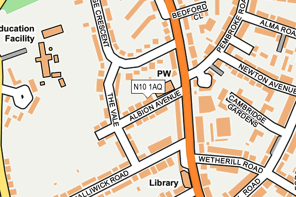 N10 1AQ map - OS OpenMap – Local (Ordnance Survey)