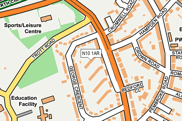 N10 1AR map - OS OpenMap – Local (Ordnance Survey)