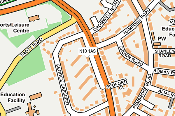 N10 1AS map - OS OpenMap – Local (Ordnance Survey)
