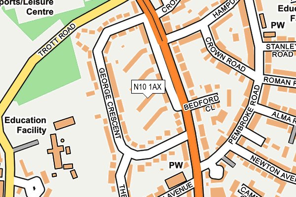 N10 1AX map - OS OpenMap – Local (Ordnance Survey)