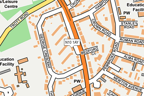 N10 1AY map - OS OpenMap – Local (Ordnance Survey)