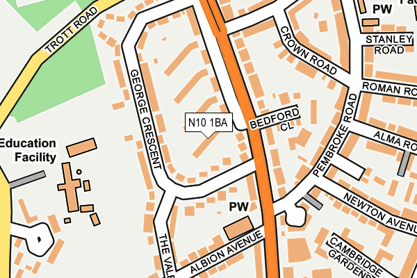 N10 1BA map - OS OpenMap – Local (Ordnance Survey)