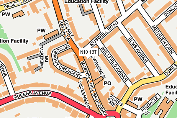 N10 1BT map - OS OpenMap – Local (Ordnance Survey)