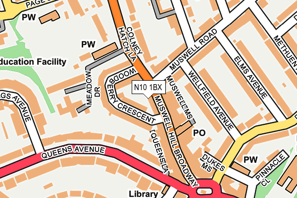 N10 1BX map - OS OpenMap – Local (Ordnance Survey)