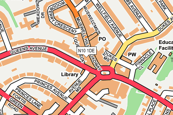 N10 1DE map - OS OpenMap – Local (Ordnance Survey)