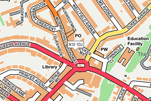 N10 1DJ map - OS OpenMap – Local (Ordnance Survey)