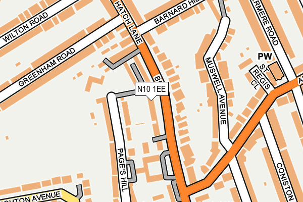 N10 1EE map - OS OpenMap – Local (Ordnance Survey)