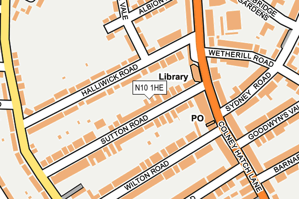 N10 1HE map - OS OpenMap – Local (Ordnance Survey)