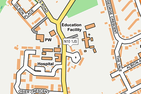 N10 1JS map - OS OpenMap – Local (Ordnance Survey)