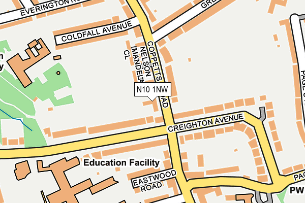 N10 1NW map - OS OpenMap – Local (Ordnance Survey)