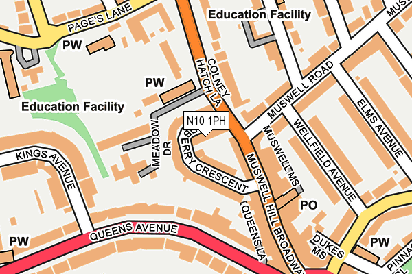 N10 1PH map - OS OpenMap – Local (Ordnance Survey)