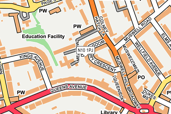 N10 1PJ map - OS OpenMap – Local (Ordnance Survey)