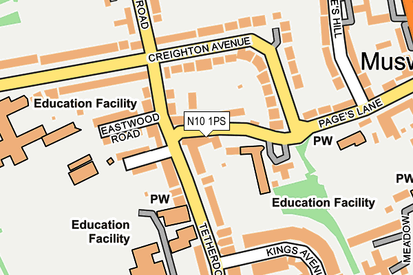 N10 1PS map - OS OpenMap – Local (Ordnance Survey)