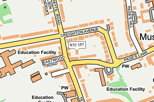 N10 1PT map - OS OpenMap – Local (Ordnance Survey)