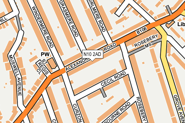N10 2AD map - OS OpenMap – Local (Ordnance Survey)