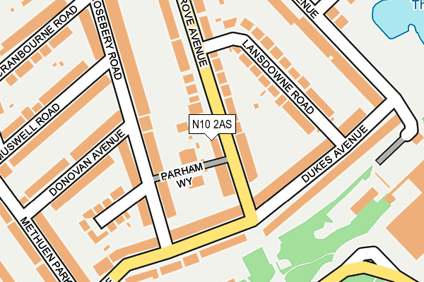 N10 2AS map - OS OpenMap – Local (Ordnance Survey)