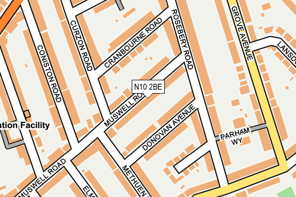 N10 2BE map - OS OpenMap – Local (Ordnance Survey)