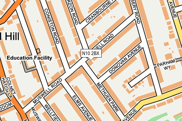 N10 2BX map - OS OpenMap – Local (Ordnance Survey)