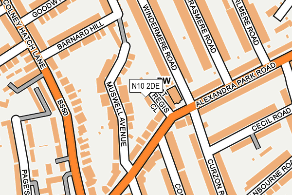 N10 2DE map - OS OpenMap – Local (Ordnance Survey)