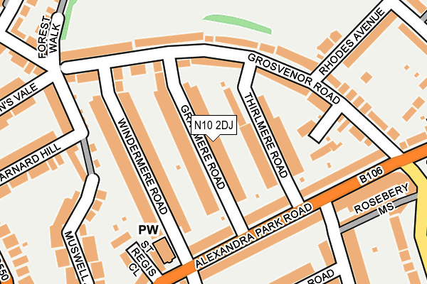 N10 2DJ map - OS OpenMap – Local (Ordnance Survey)