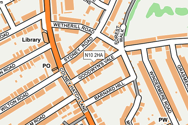 N10 2HA map - OS OpenMap – Local (Ordnance Survey)
