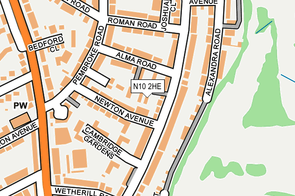 N10 2HE map - OS OpenMap – Local (Ordnance Survey)