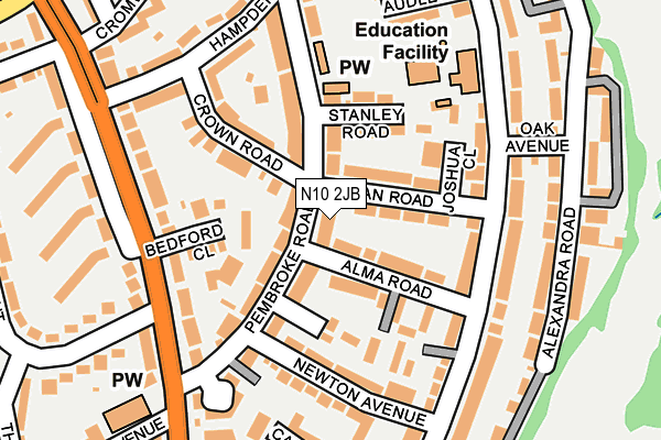 N10 2JB map - OS OpenMap – Local (Ordnance Survey)
