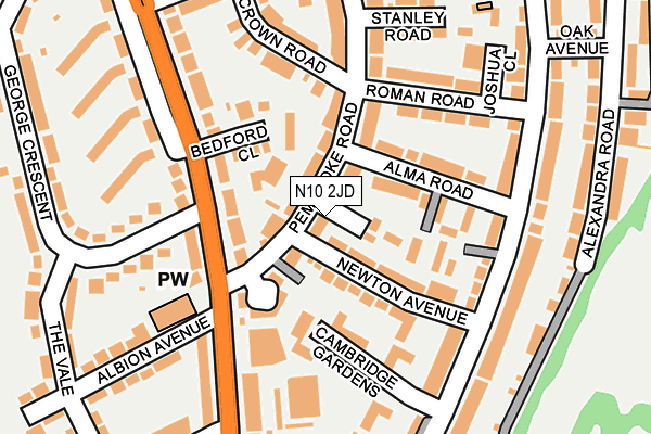 N10 2JD map - OS OpenMap – Local (Ordnance Survey)