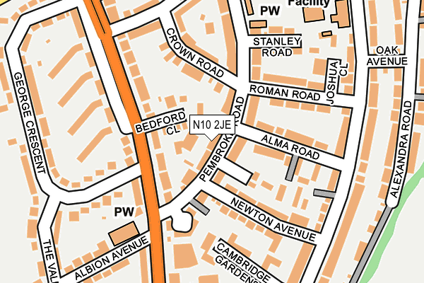 N10 2JE map - OS OpenMap – Local (Ordnance Survey)