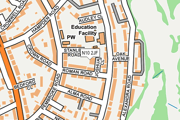 N10 2JF map - OS OpenMap – Local (Ordnance Survey)