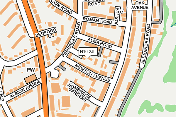 N10 2JL map - OS OpenMap – Local (Ordnance Survey)