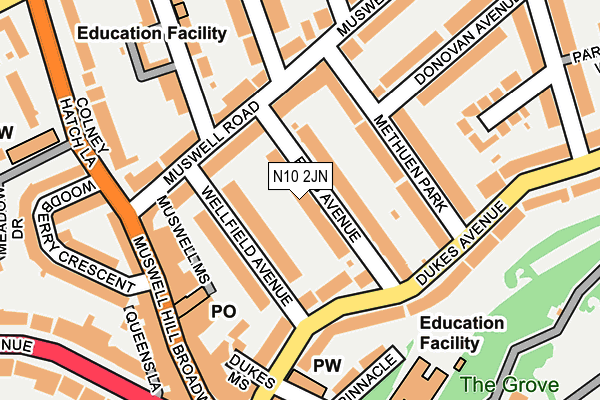 N10 2JN map - OS OpenMap – Local (Ordnance Survey)