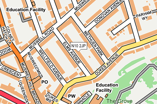 N10 2JP map - OS OpenMap – Local (Ordnance Survey)