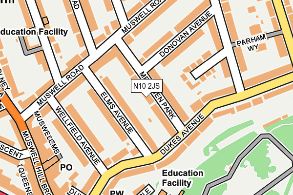N10 2JS map - OS OpenMap – Local (Ordnance Survey)