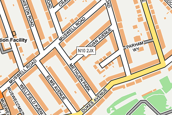 N10 2JX map - OS OpenMap – Local (Ordnance Survey)