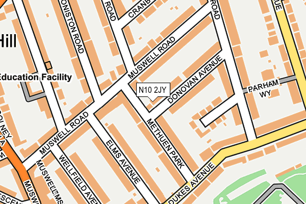 N10 2JY map - OS OpenMap – Local (Ordnance Survey)