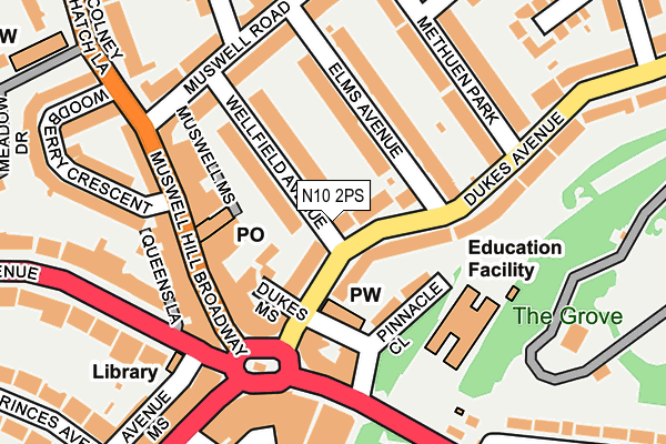 N10 2PS map - OS OpenMap – Local (Ordnance Survey)