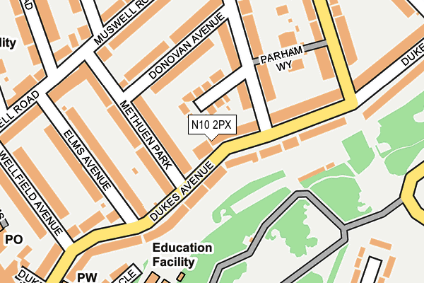 N10 2PX map - OS OpenMap – Local (Ordnance Survey)
