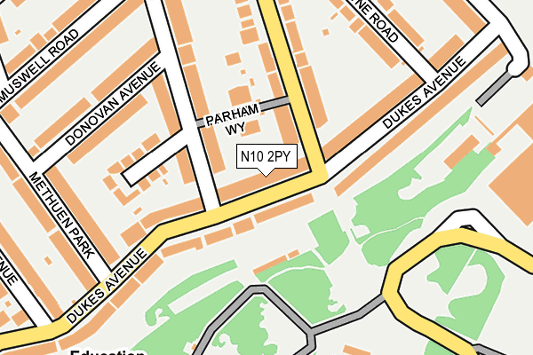 N10 2PY map - OS OpenMap – Local (Ordnance Survey)