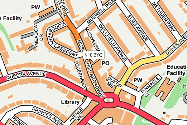 N10 2YQ map - OS OpenMap – Local (Ordnance Survey)