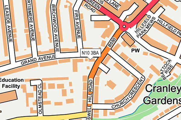 N10 3BA map - OS OpenMap – Local (Ordnance Survey)