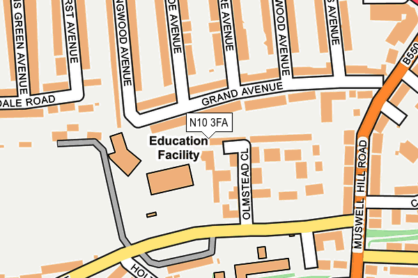 N10 3FA map - OS OpenMap – Local (Ordnance Survey)