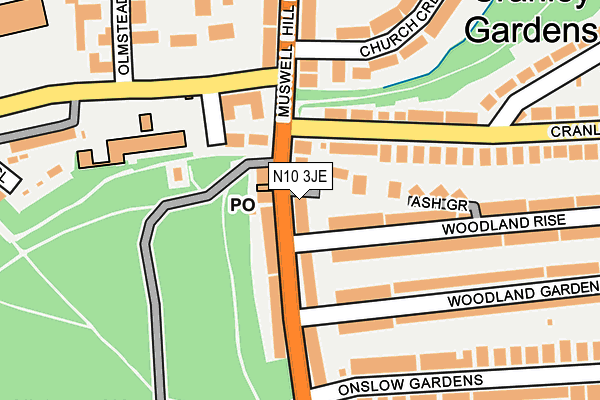 N10 3JE map - OS OpenMap – Local (Ordnance Survey)